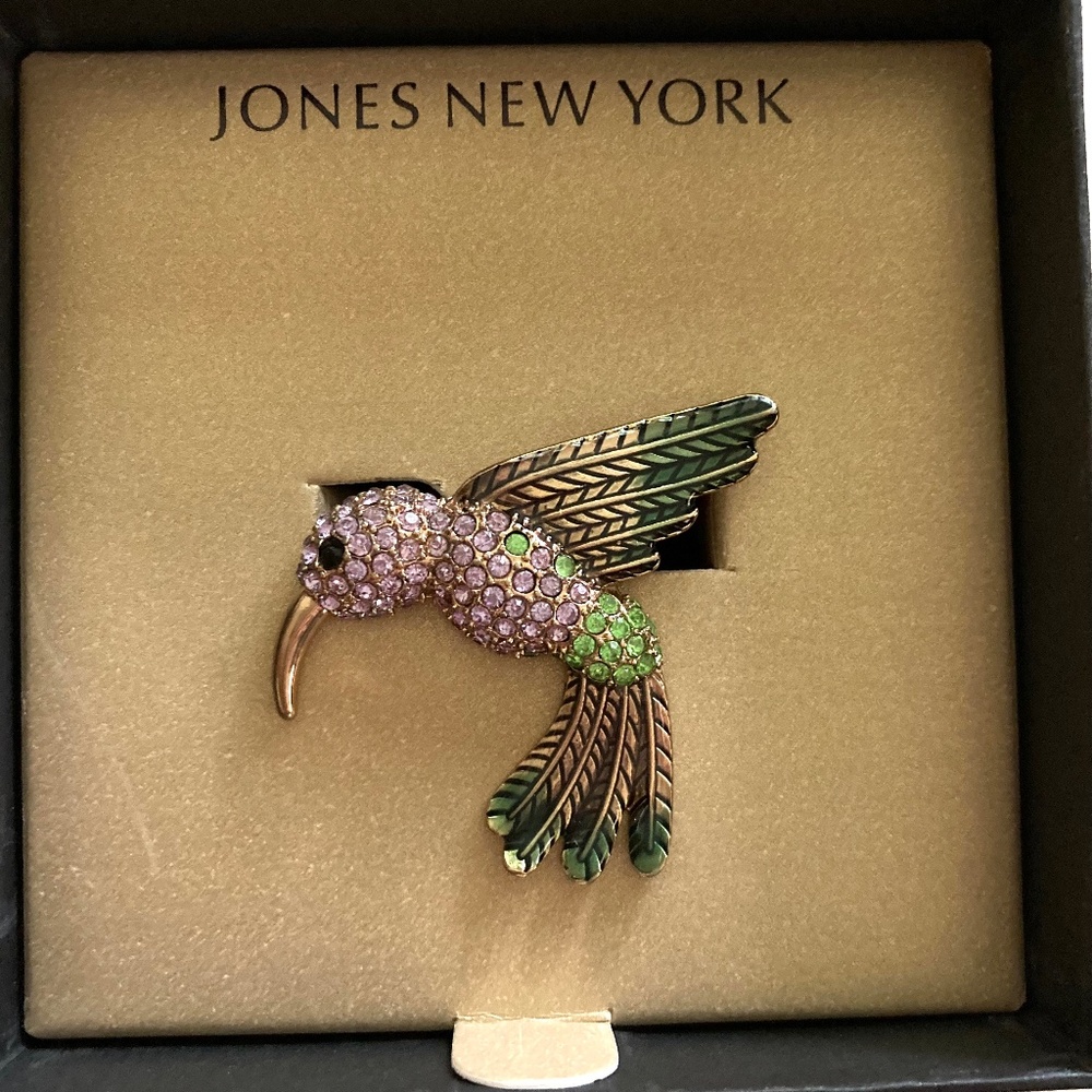 Green and Pink Crystal Bird Pin